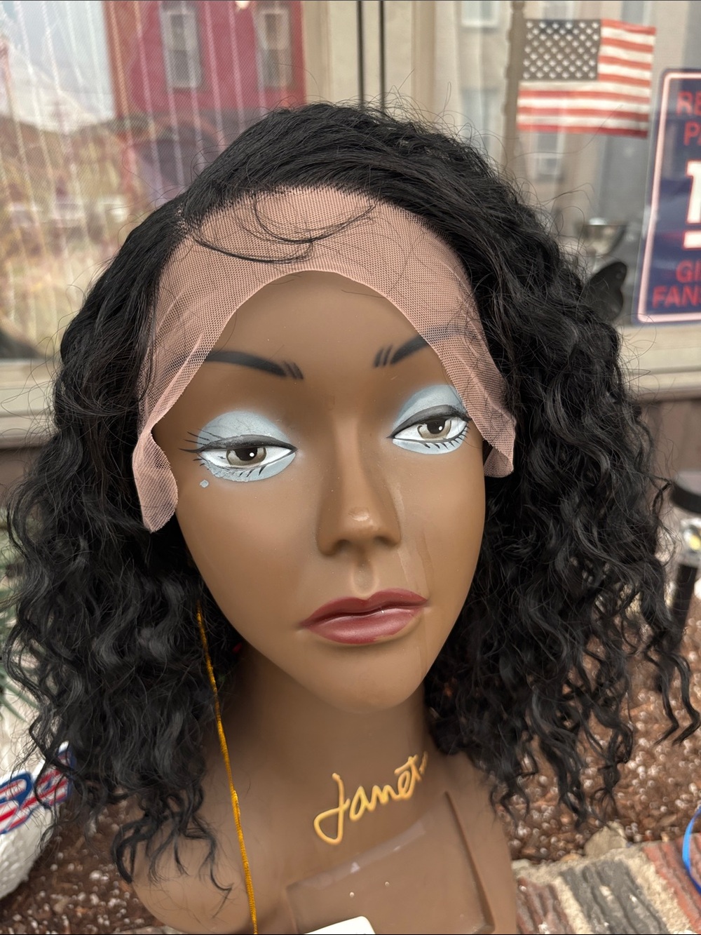 Black Curly Lace Front Wig Synthetic 12 inch